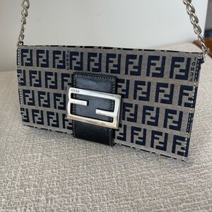 Fendi Zucca Monogram Dark Blue Clutch Wallet